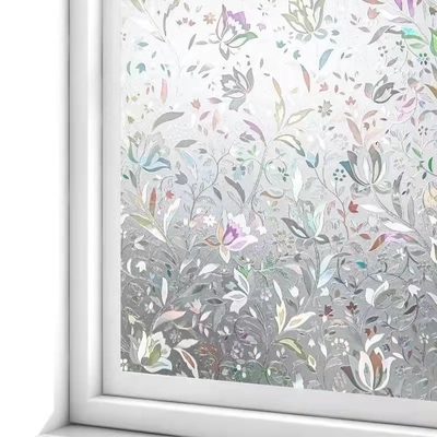 Window Privacy Film Rainbow Window Cling 3D Decorative Stained Glass Window Coverings Static Cling Non-Adhesive Removable Film
