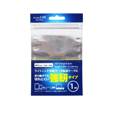 Window Packaging Bag for USB Charge & Sync Touch Cable Resealable Zipper Top Custom Ziplock Plastic Bags with Hang Hole