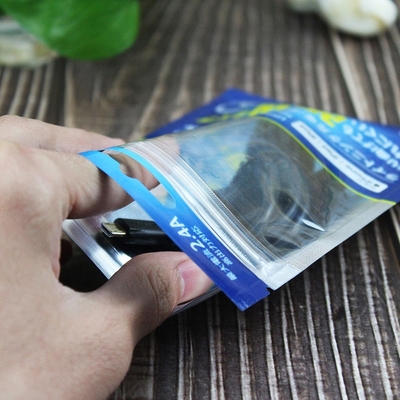 Window Packaging Bag for USB Charge & Sync Touch Cable Resealable Zipper Top Custom Ziplock Plastic Bags with Hang Hole