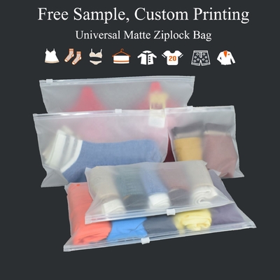 100pcs/Pack Custom Logo Matte Clothes Hoodies Ziplock PE Bags Zippers Bags for Garments Slider Frosted Zipper Plastic Bag