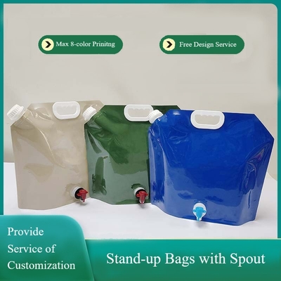 8L Reusable Plastic Water Pouch Outdoor Camping Hiking Portable Water Bags Drinking Flat Bottom Folding Water Bag with Spout