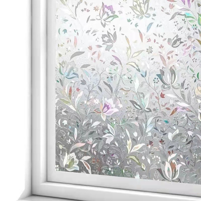 Window Privacy Film Rainbow Window Cling 3D Decorative Stained Glass Window Coverings Static Cling Non-Adhesive Removable Film